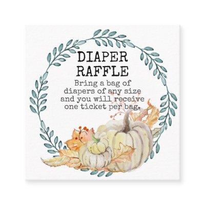 Baby Boy Shower Diaper Raffle White Pumpkin Leaves Square