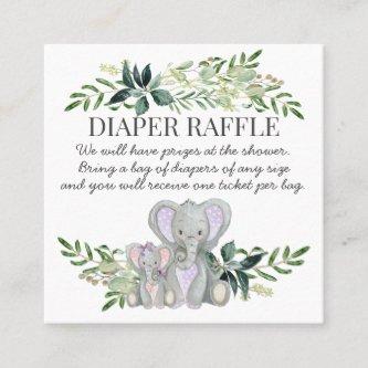 Baby Girl Shower Diaper Raffle Elephants n Foliage Square
