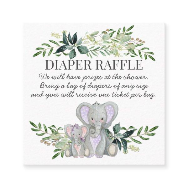 Baby Girl Shower Diaper Raffle Elephants n Foliage Square
