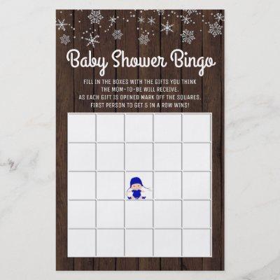 Baby Shower Bingo Boy Rustic Snowflake Baby Bingo Flyer