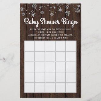 Baby Shower Bingo Rustic Snowflake Baby Bingo Card Flyer