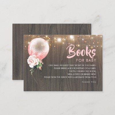 Baby Shower Books Request Pink Gold Floral Balloon