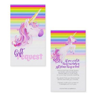 Baby shower unicorn art book gifting request cards