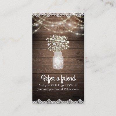 Baby's Breath & Lights Rustic Refer a Friend Referral Card
