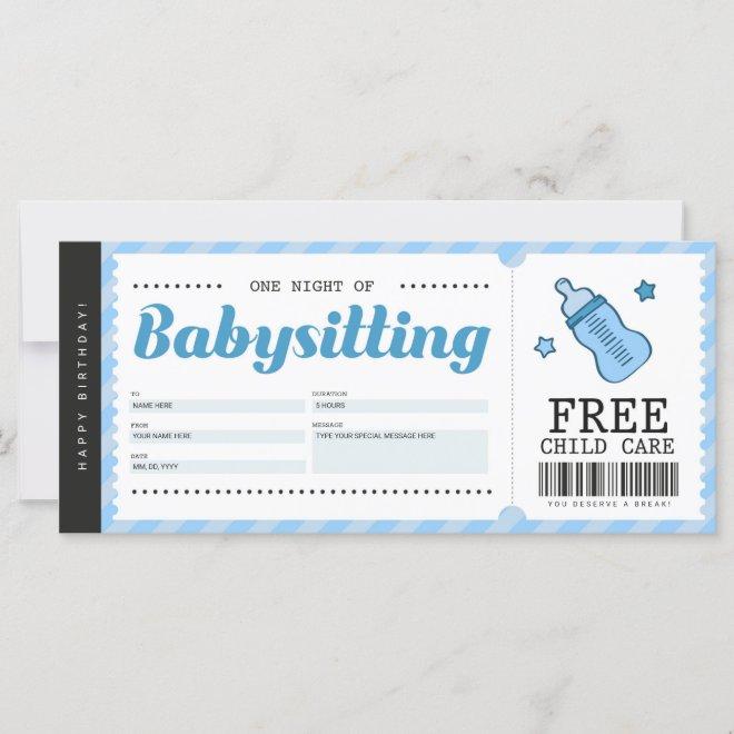 Babysitting Blue Gift Coupon Voucher Certificate