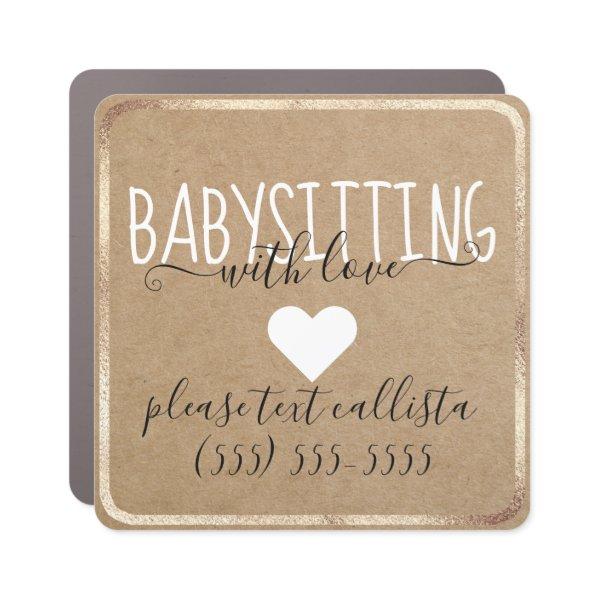 Babysitting With Love Gold Kraft Paper Business Ca Car Magnet