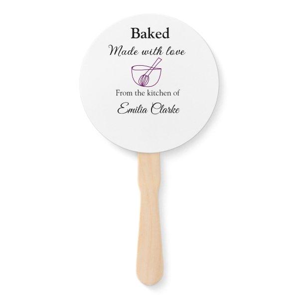 Baked with love bakery business add name texture l hand fan