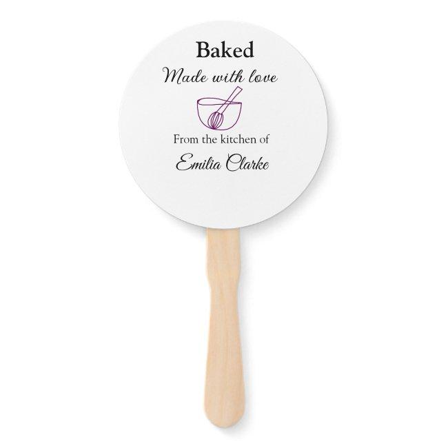 Baked with love bakery business add name texture l hand fan