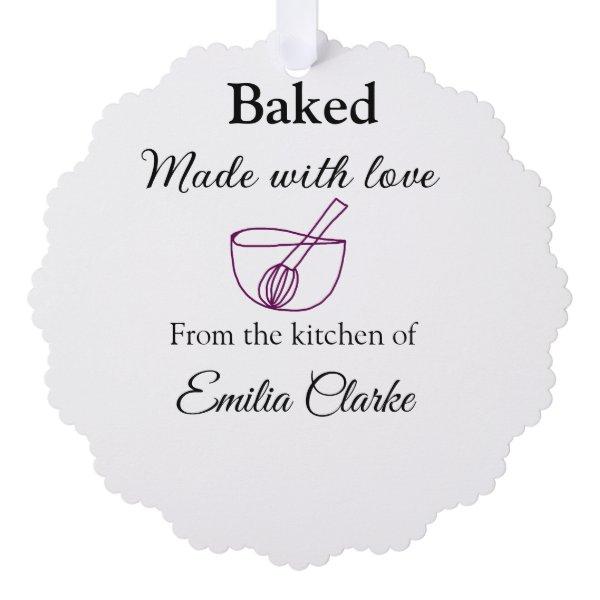 Baked with love bakery business add name texture l ornament card