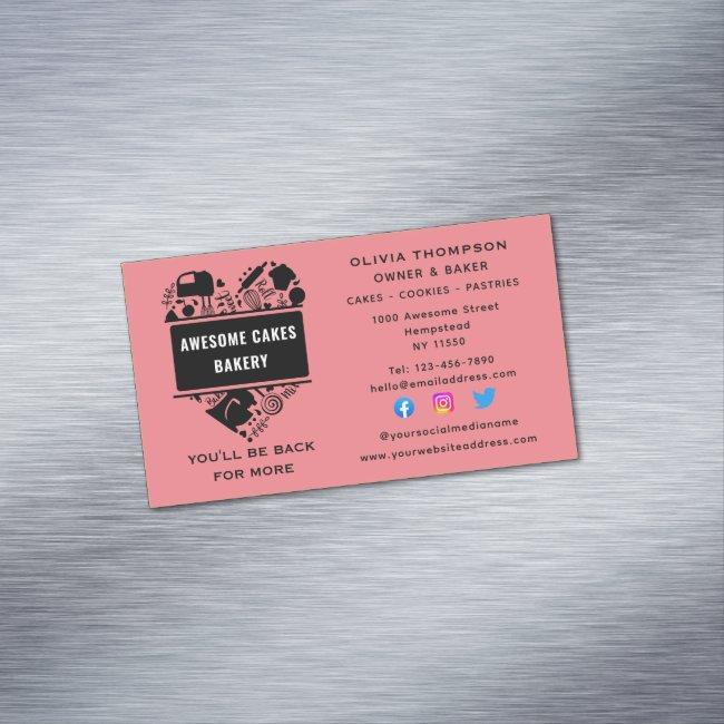 Baker Bakery Cakes Cookies Pastry Chef Pink Black Magnet