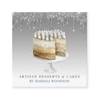 Baker Pastry Chef Cake Silver Glitter Drips Square