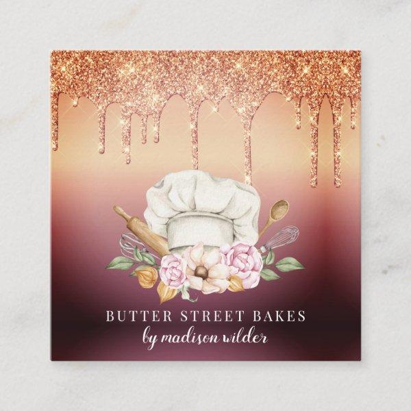 Baker Pastry Chef Glitter Drips Rose Gold  Square