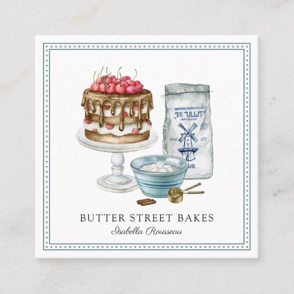 Baker Pastry Chef  Watercolor Bakery Art Square