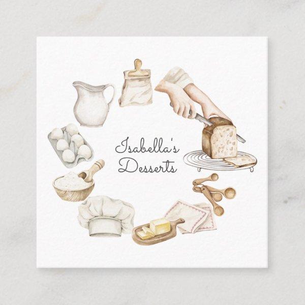 Baker Pastry Chef Watercolor Baking Ingredients Square