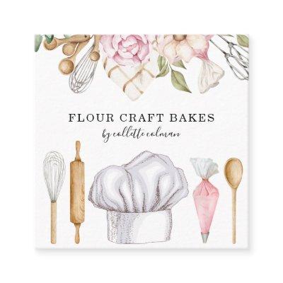 Baker Pastry Chef Watercolor Baking Tools  Square
