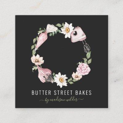 Baker Pastry Chef Watercolor Baking Utensil Floral Square