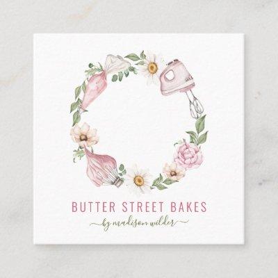 Baker Pastry Chef Watercolor Baking Utensil Floral Square