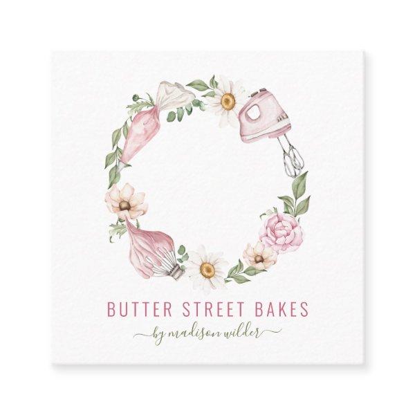 Baker Pastry Chef Watercolor Baking Utensil Floral Square