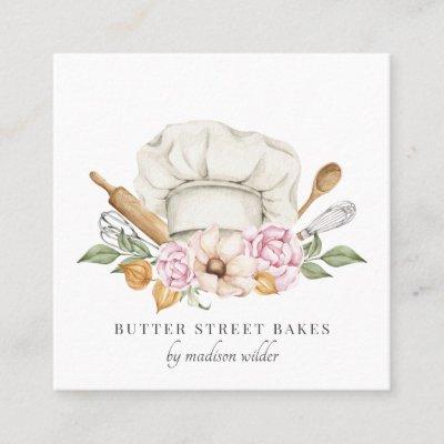Baker Pastry Chef Watercolor Chef Hat Utensils  Square