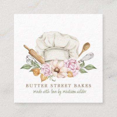Baker Pastry Chef Watercolor Chef Hat Utensils  Square