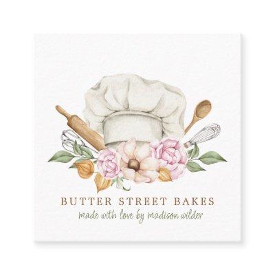 Baker Pastry Chef Watercolor Chef Hat Utensils  Square