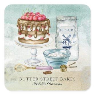 Baker Pastry Chef  Watercolor Square  Square Sticker