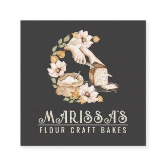 Baker's Bakery Bread And Flour Floral Black Square