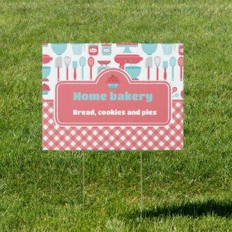 Bakery Baking Utensils Red  Pattern  Sign