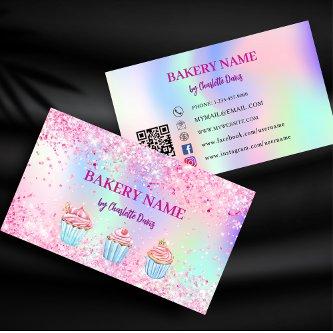 Bakery blush pink purple cupcakes pastry QR code