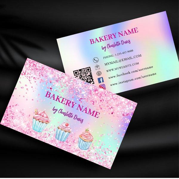Bakery blush pink purple cupcakes pastry QR code