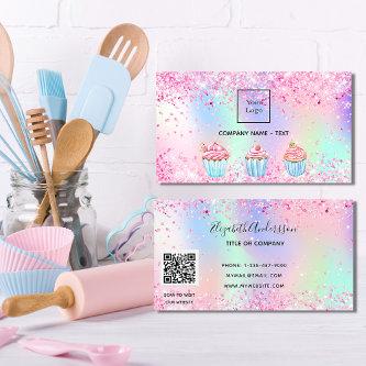 Bakery blush pink purple glitter dust QR code logo