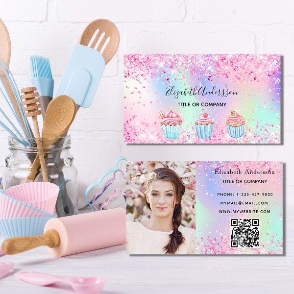 Bakery blush pink purple photo QR code