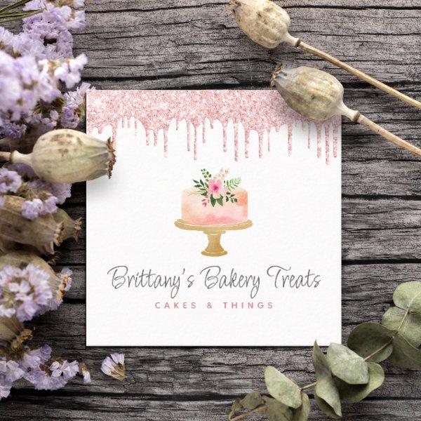 Bakery Cake Blush Pink Glitter Drip Pastry Dessert Square