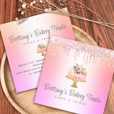Bakery Cake Blush Pink Glitter Drips Rainbow Ombre Square