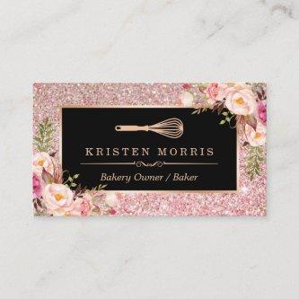 Bakery Chef Whisk Logo | Floral Rose Gold Glitter