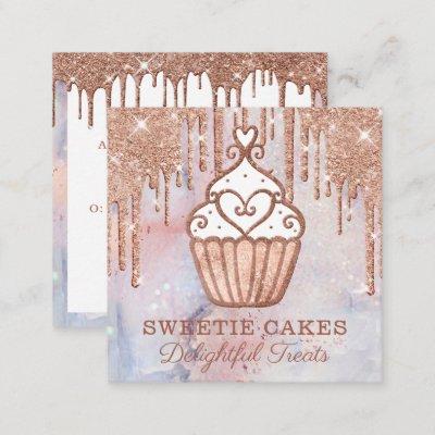 Bakery Cupcake Glitter Rose Gold Pink Drips Square