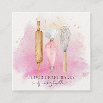 Bakery Pastry Chef Baker Baking Utensils Pink  Square