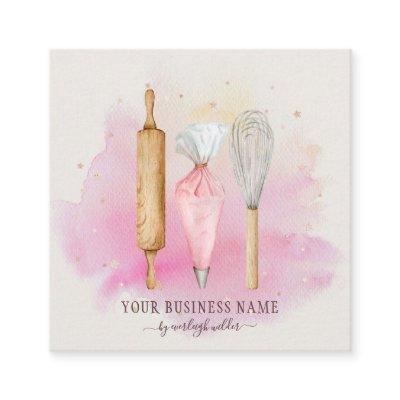 Bakery Pastry Chef Baker Utensils Pink  Square