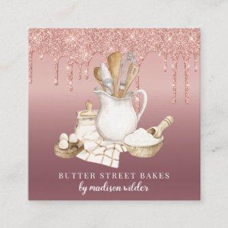 Bakery Pastry Chef Glitter Drips Rose Gold Square