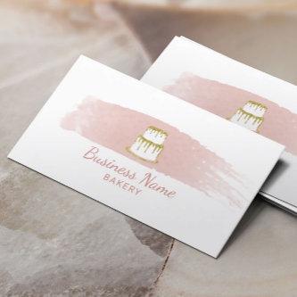 Bakery Pastry Chef Gold Cake Logo Blush Watercolor