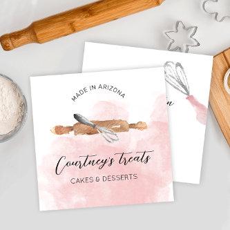 Bakery Pastry Chef Logo Pink Watercolor Catering Square