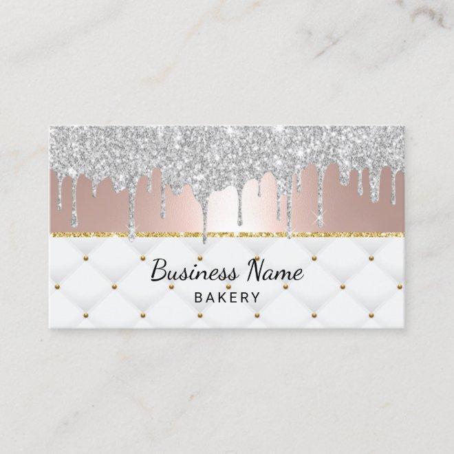 Bakery Pastry Chef Modern Silver Drips Rose Gold