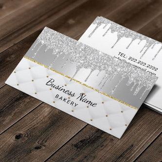 Bakery Pastry Chef Modern Silver Glitter Drips Lux