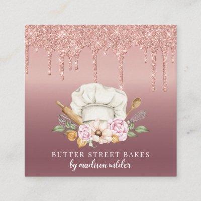 Bakery Pastry Chef Rose Gold Glitter Drips Square