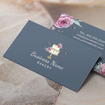 Bakery Pastry Chef Rustic Flower & Bees Dusty Blue