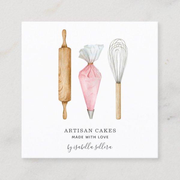 Bakery Pastry Chef Watercolor Bakers Tools Square