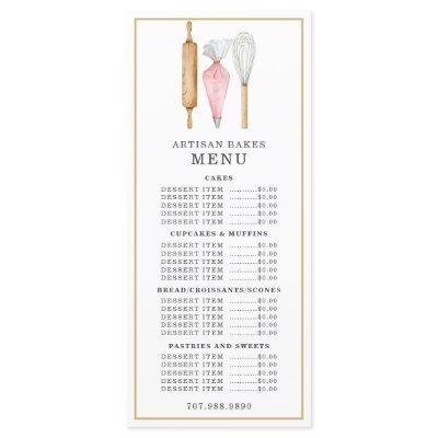 Bakery Pastry Chef Watercolor Baking Utensils Menu