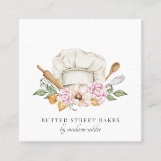 Bakery Pastry Chef Watercolor Chef Hat Utensils Square