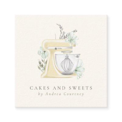 Bakery Pastry Chef Watercolor Mixer Cake Floral  Square