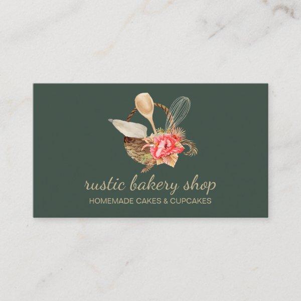 Bakery Utensils with Rustic Basket sage green gold